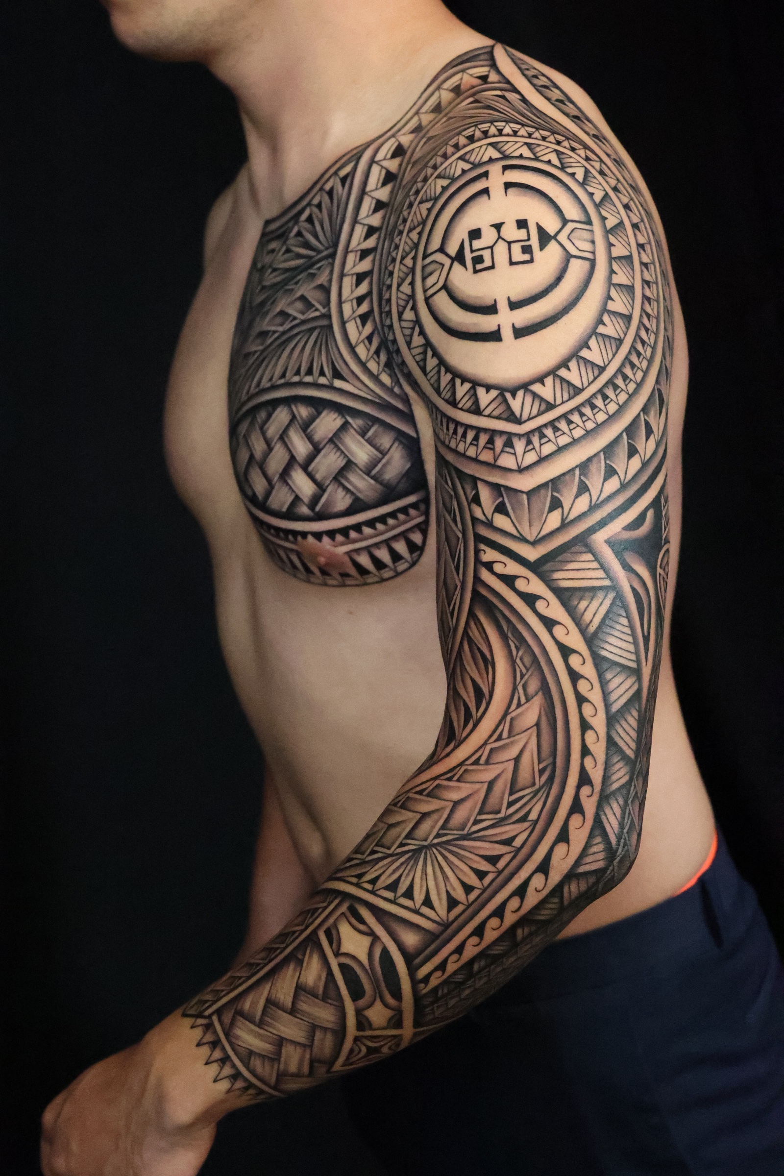 Polynesian chest tattoo by Joshawa Elsas – IslandTAT San Diego