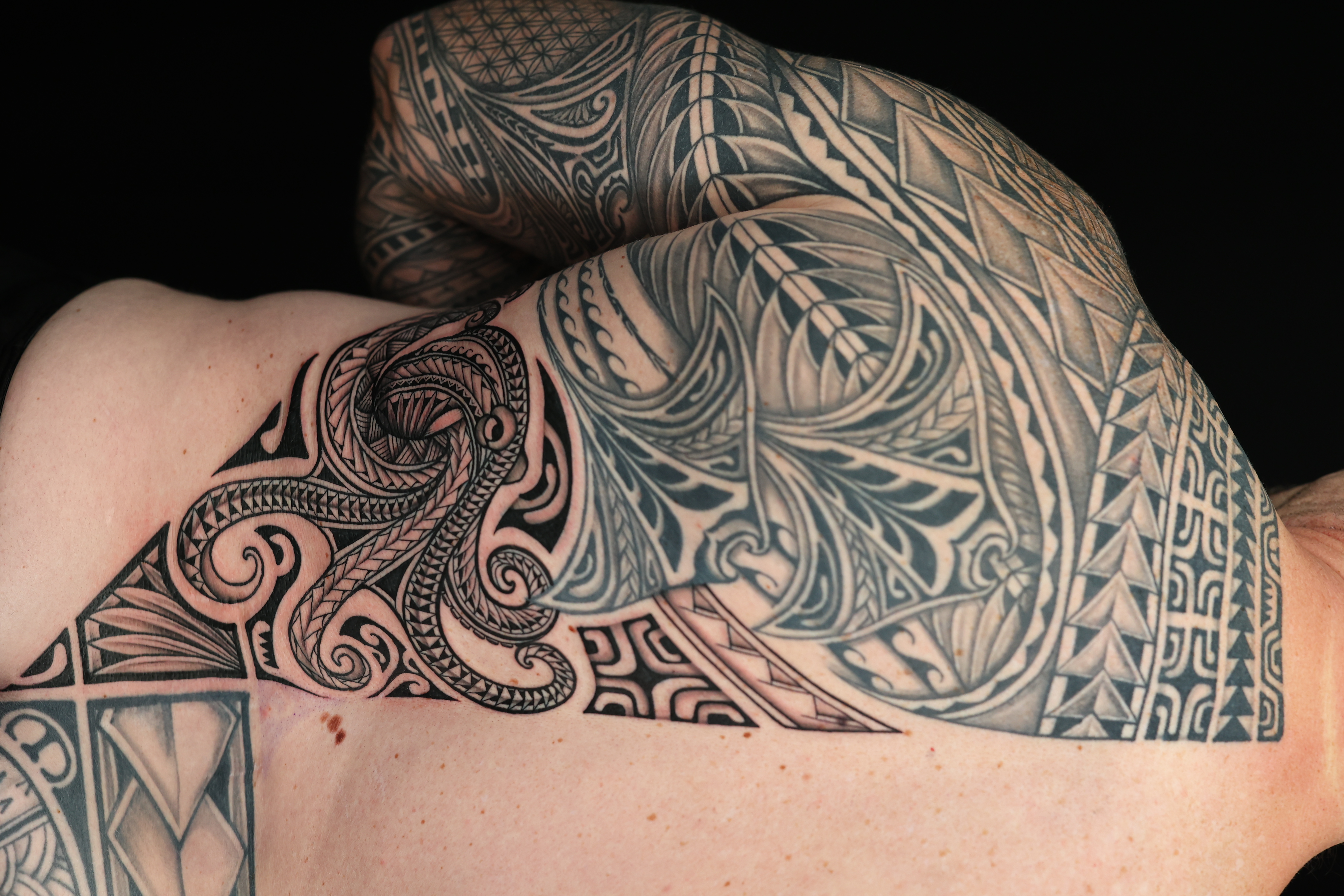 Polynesian back pieces tattoo by Joshawa Elsas – IslandTAT San Diego