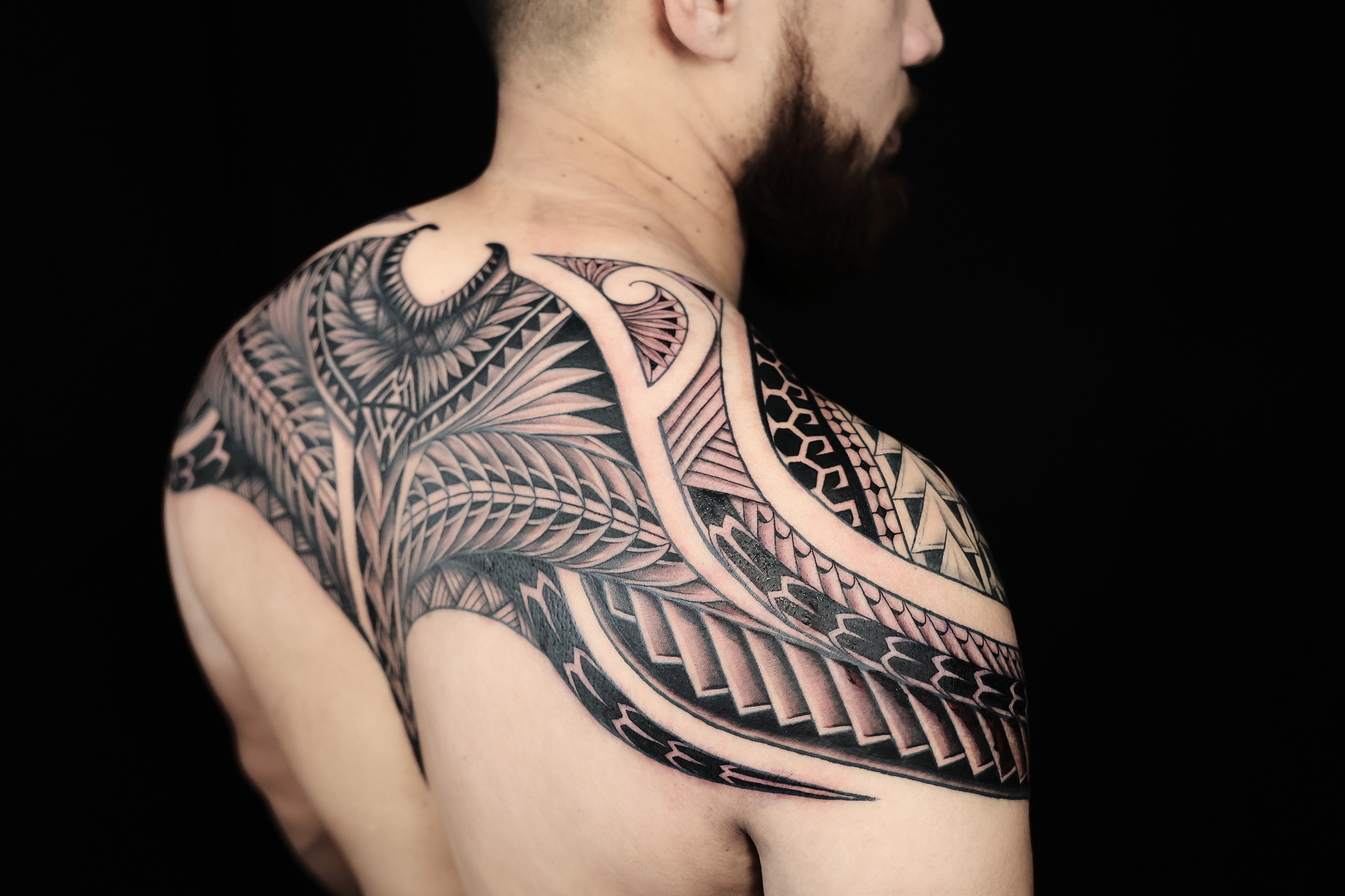 Polynesian back pieces tattoo by Joshawa Elsas – IslandTAT San Diego
