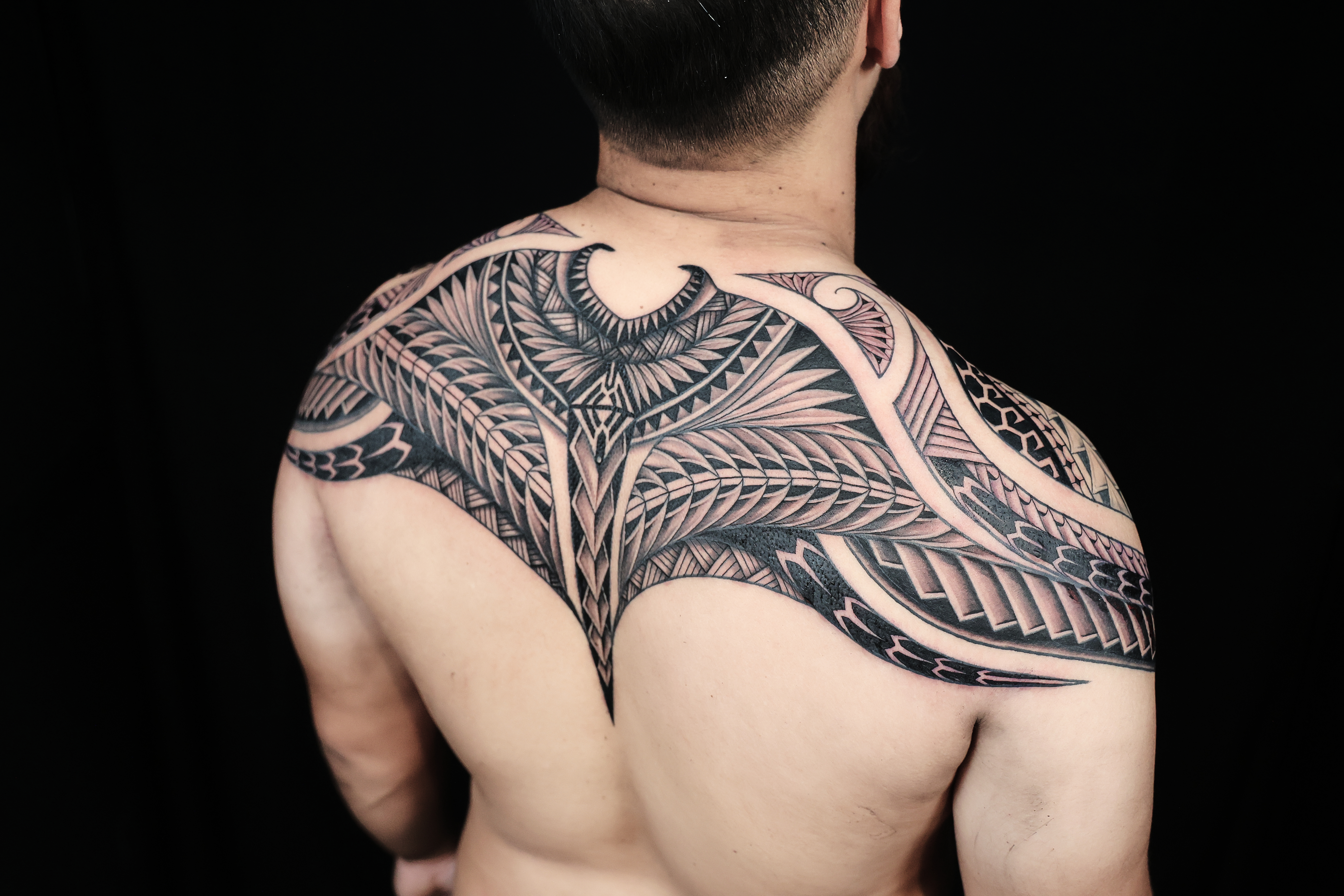 Polynesian back pieces tattoo by Joshawa Elsas – IslandTAT San Diego