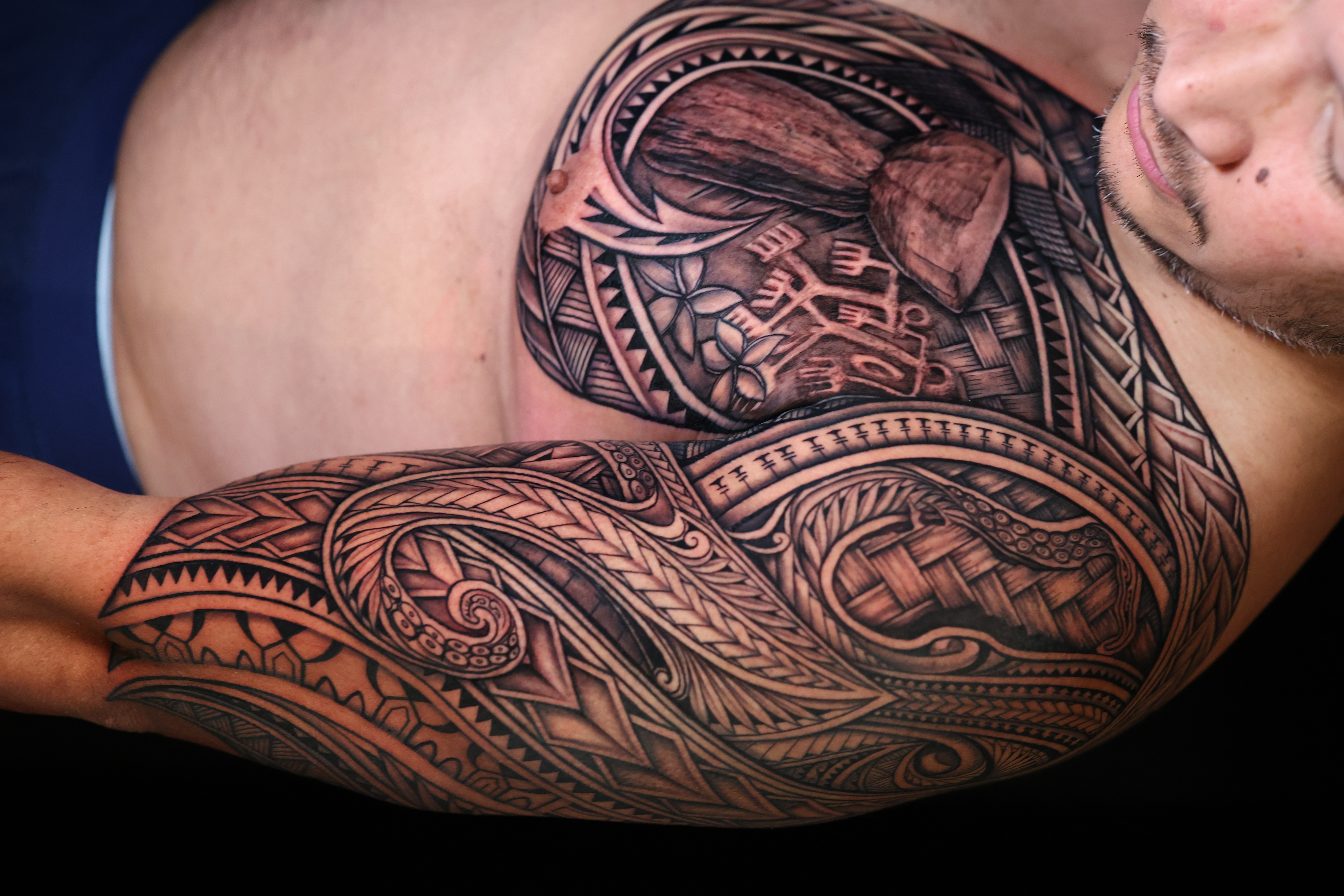 Polynesian half sleeves tattoo by Joshawa Elsas – IslandTAT San Diego