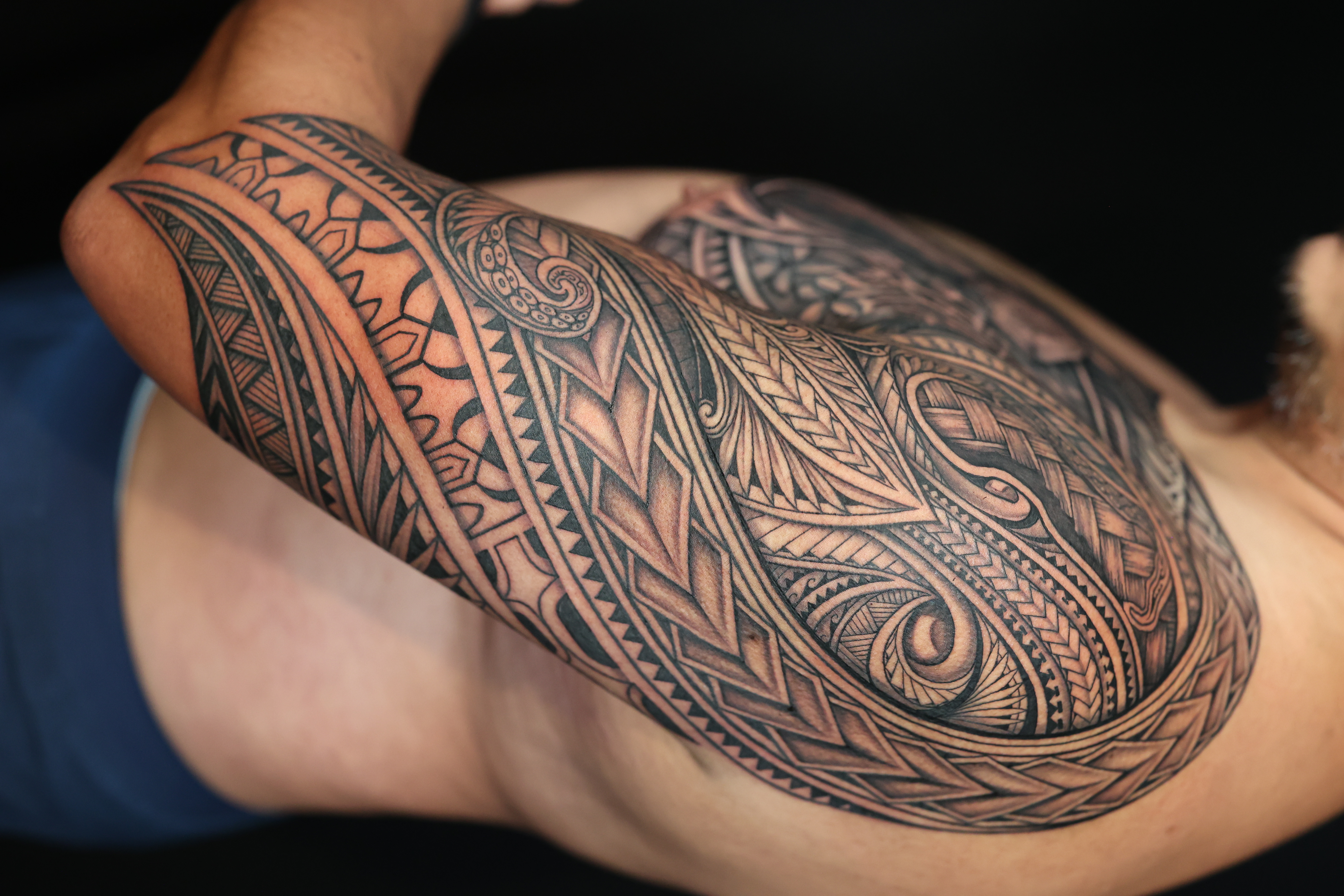 Polynesian half sleeves tattoo by Joshawa Elsas – IslandTAT San Diego