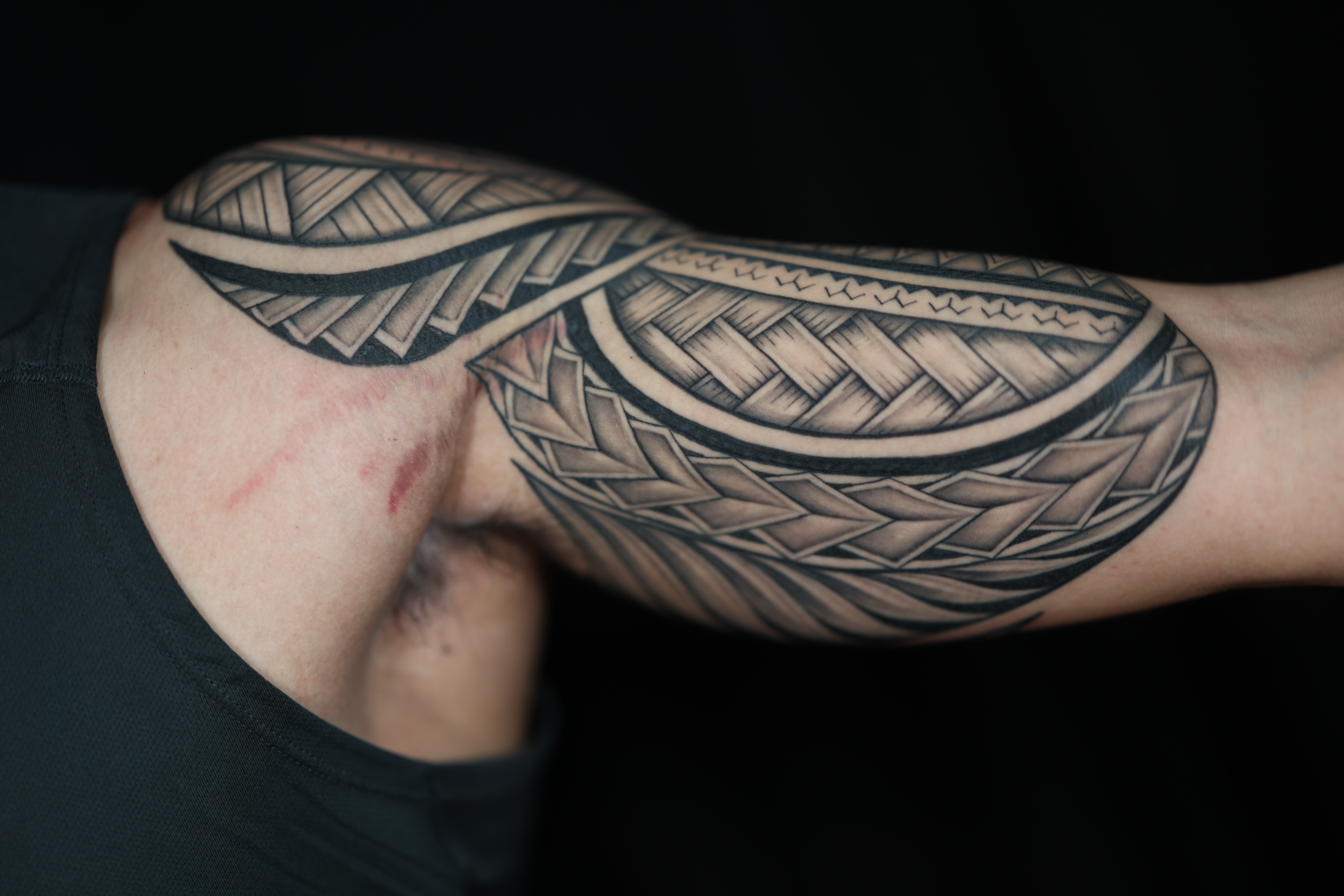 Polynesian half sleeves tattoo by Joshawa Elsas – IslandTAT San Diego