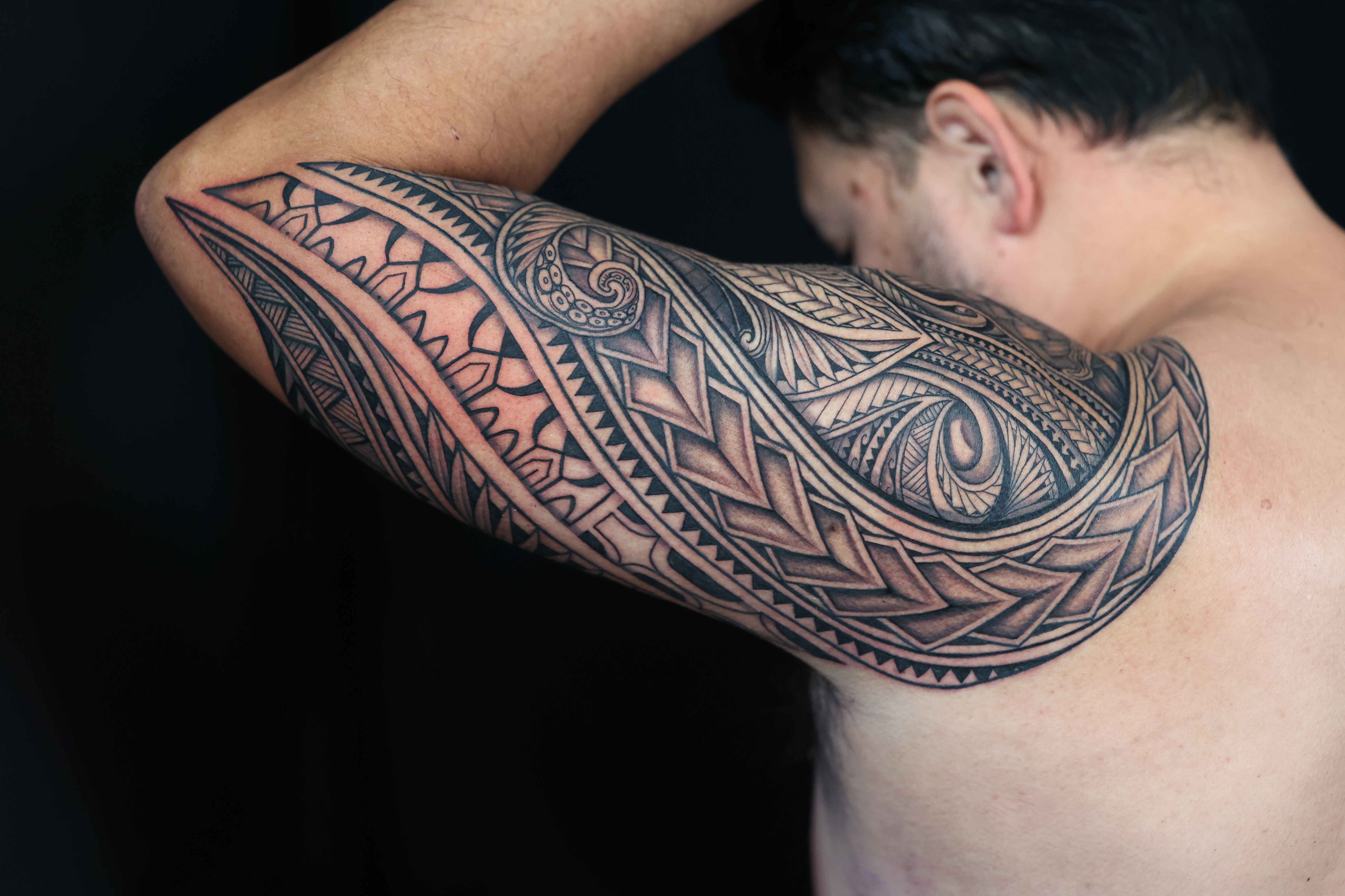 Polynesian half sleeves tattoo by Joshawa Elsas – IslandTAT San Diego
