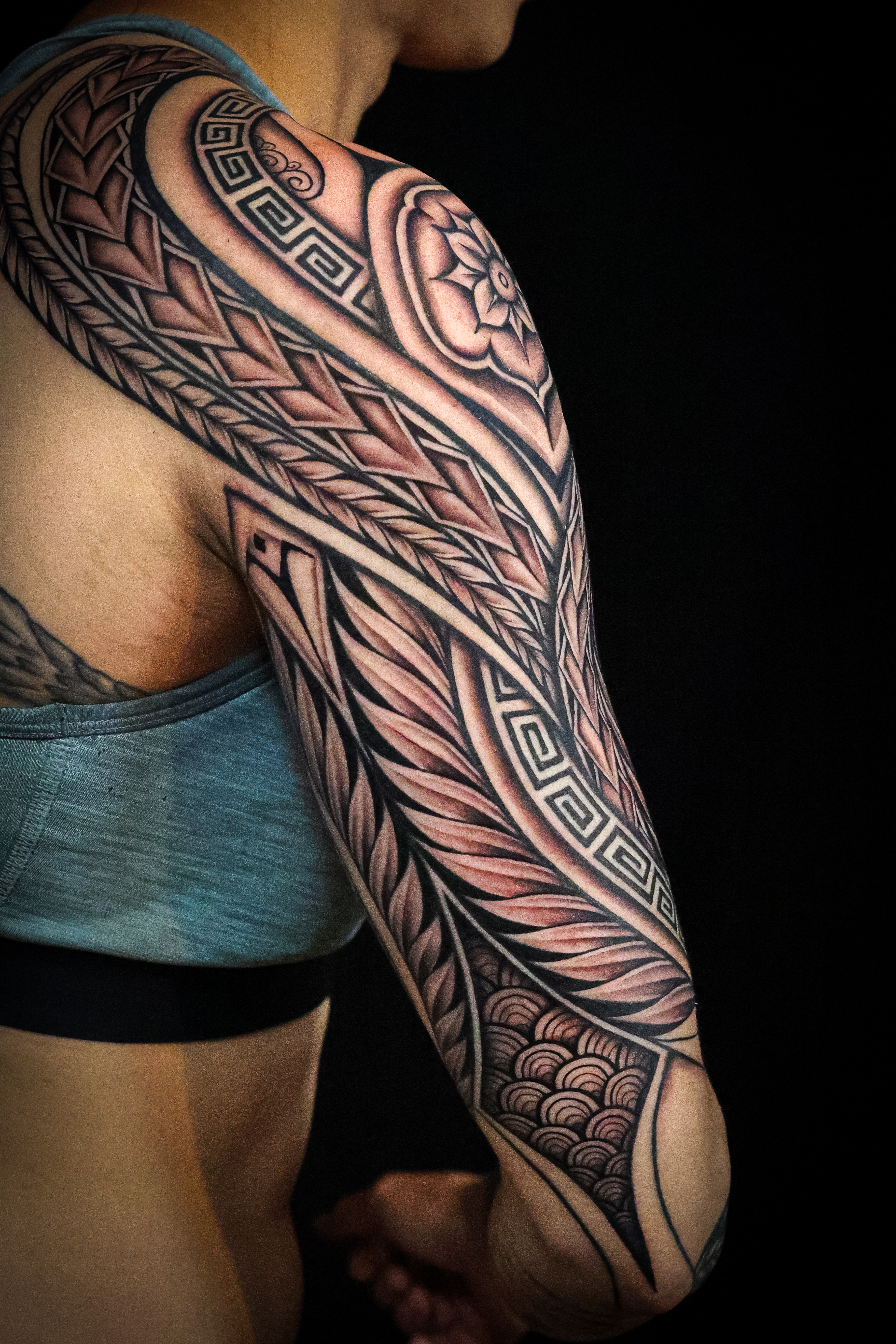 Polynesian half sleeves tattoo by Joshawa Elsas – IslandTAT San Diego