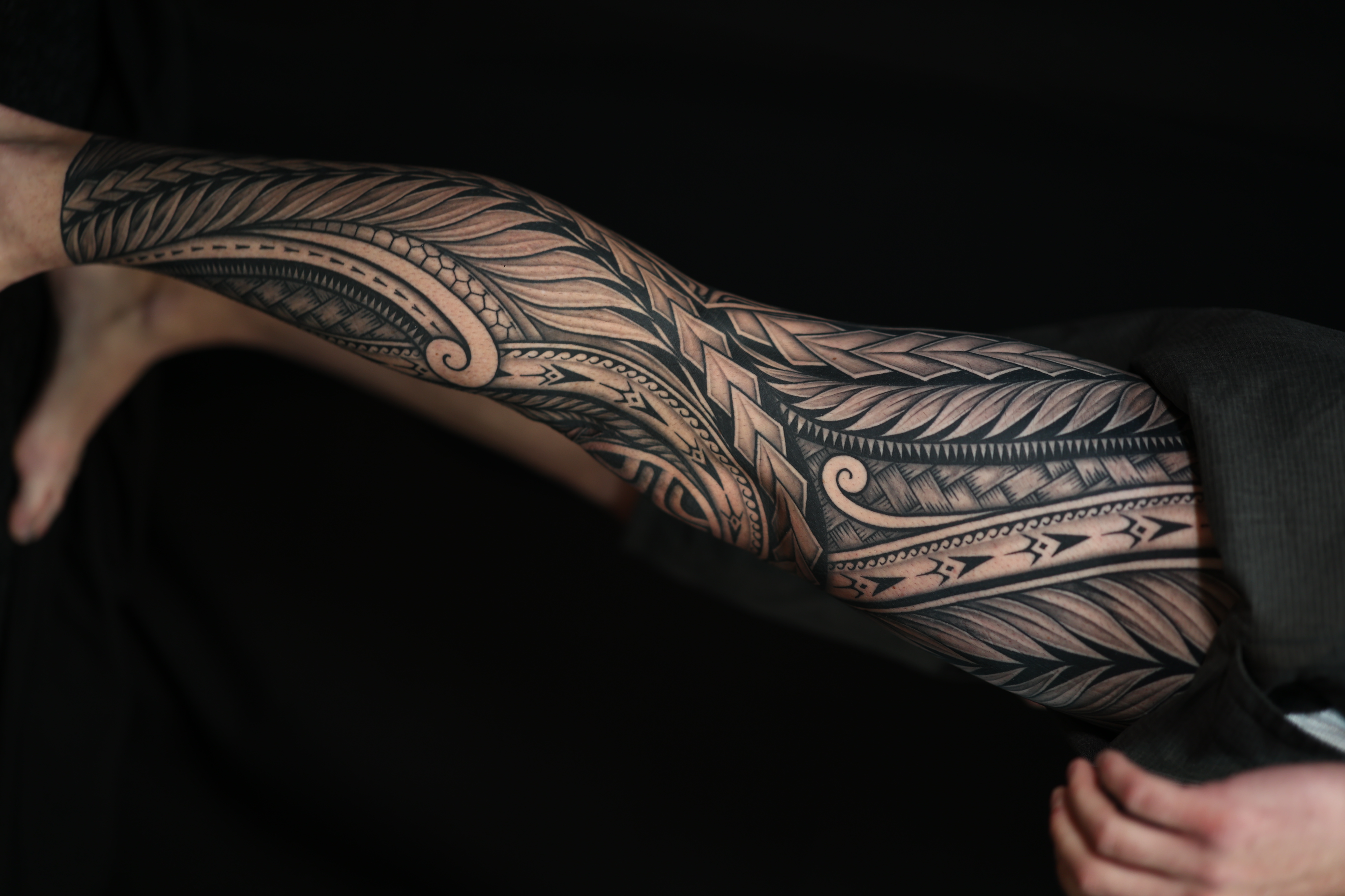 Polynesian leg sleeves tattoo by Joshawa Elsas – IslandTAT San Diego