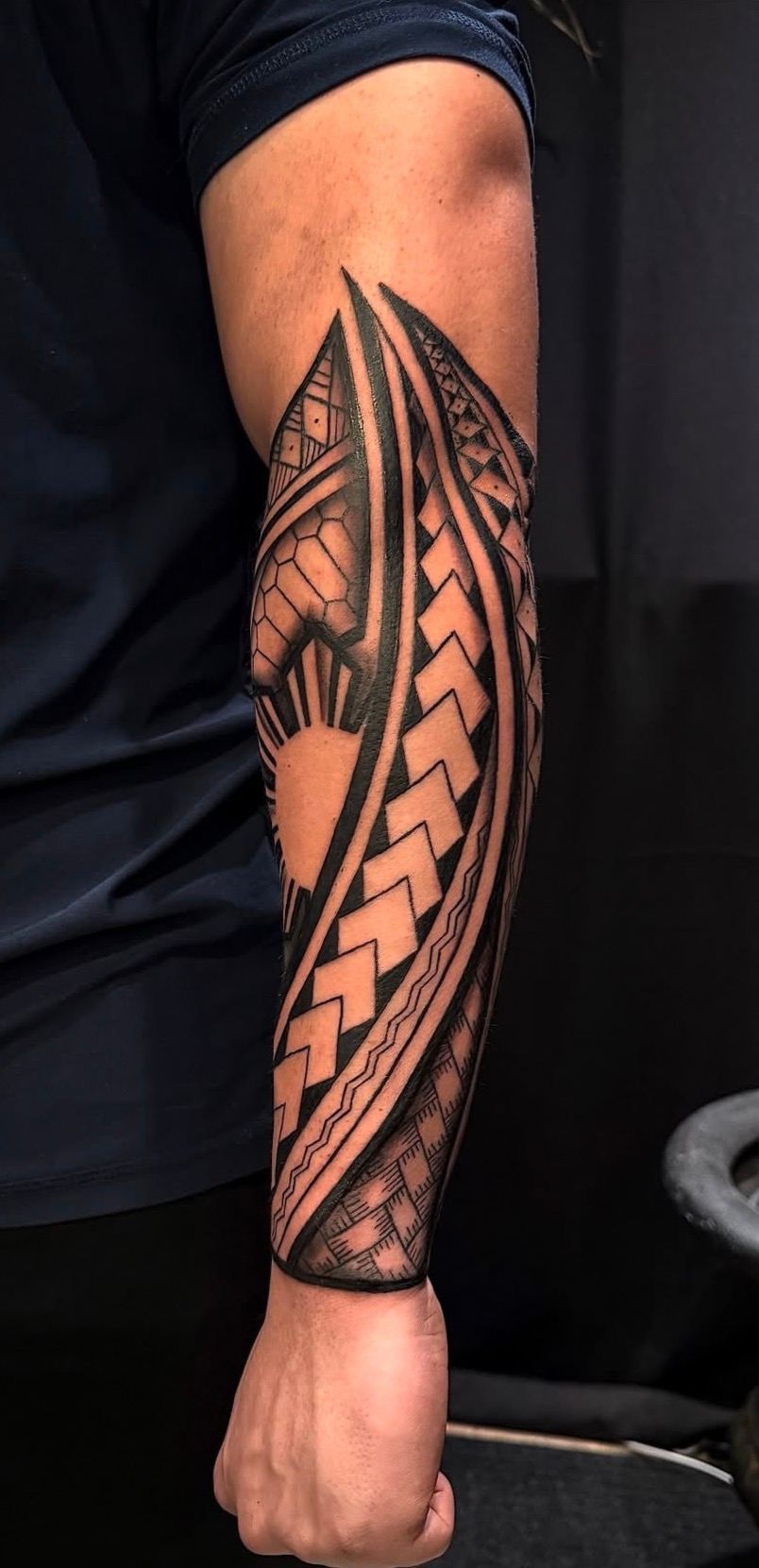 Custom Polynesian forearm tattoo in San Diego by IslandTAT