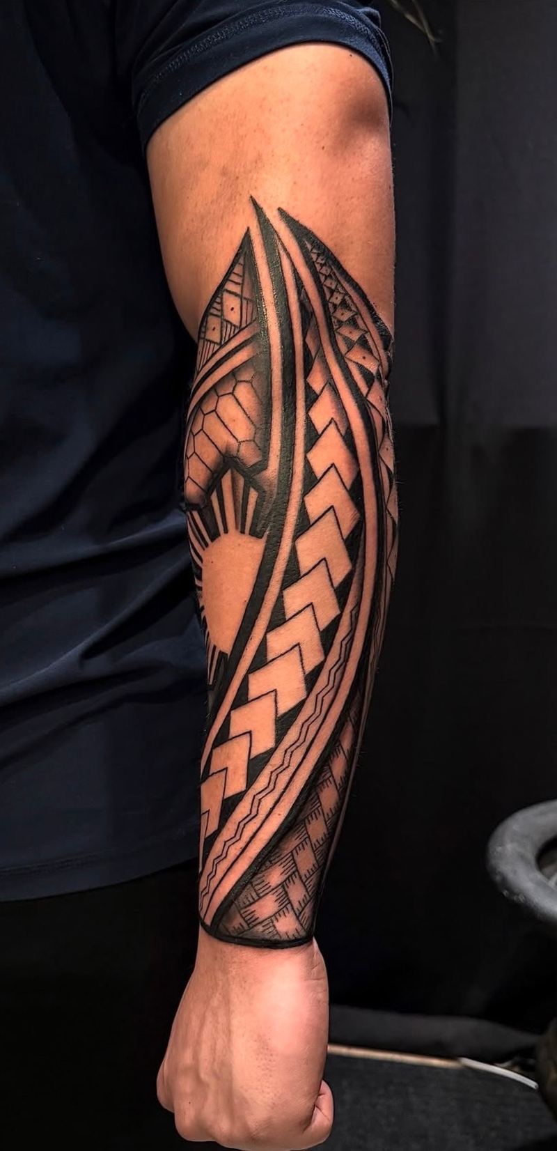 Polynesian arm sleeve tattoo by Tanner Magbanua – IslandTAT San Diego