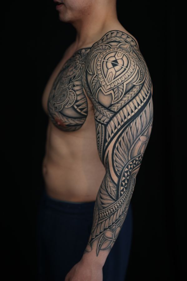 Polynesian arm sleeves tattoo by Joshawa Elsas – IslandTAT San Diego