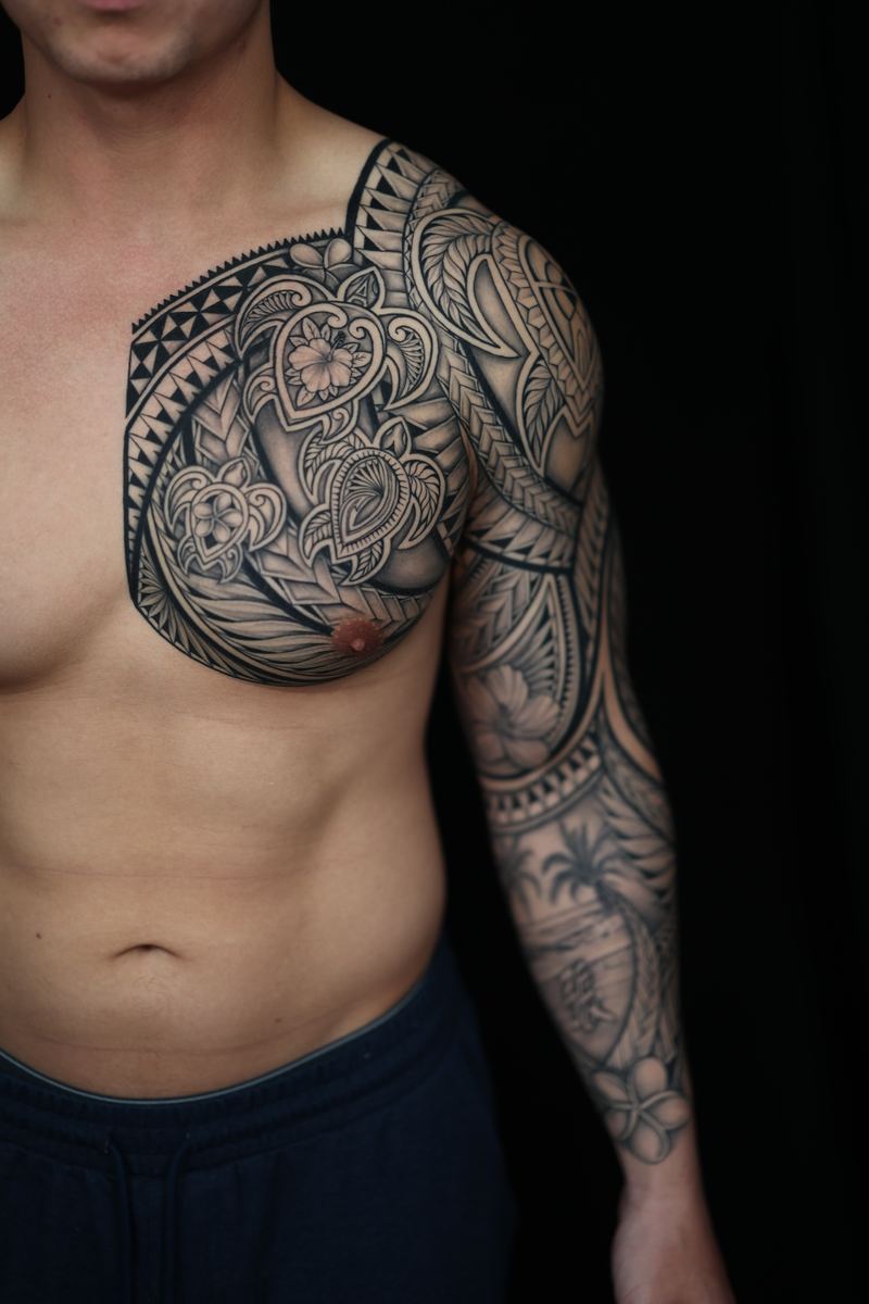 Polynesian arm sleeves tattoo by Joshawa Elsas – IslandTAT San Diego