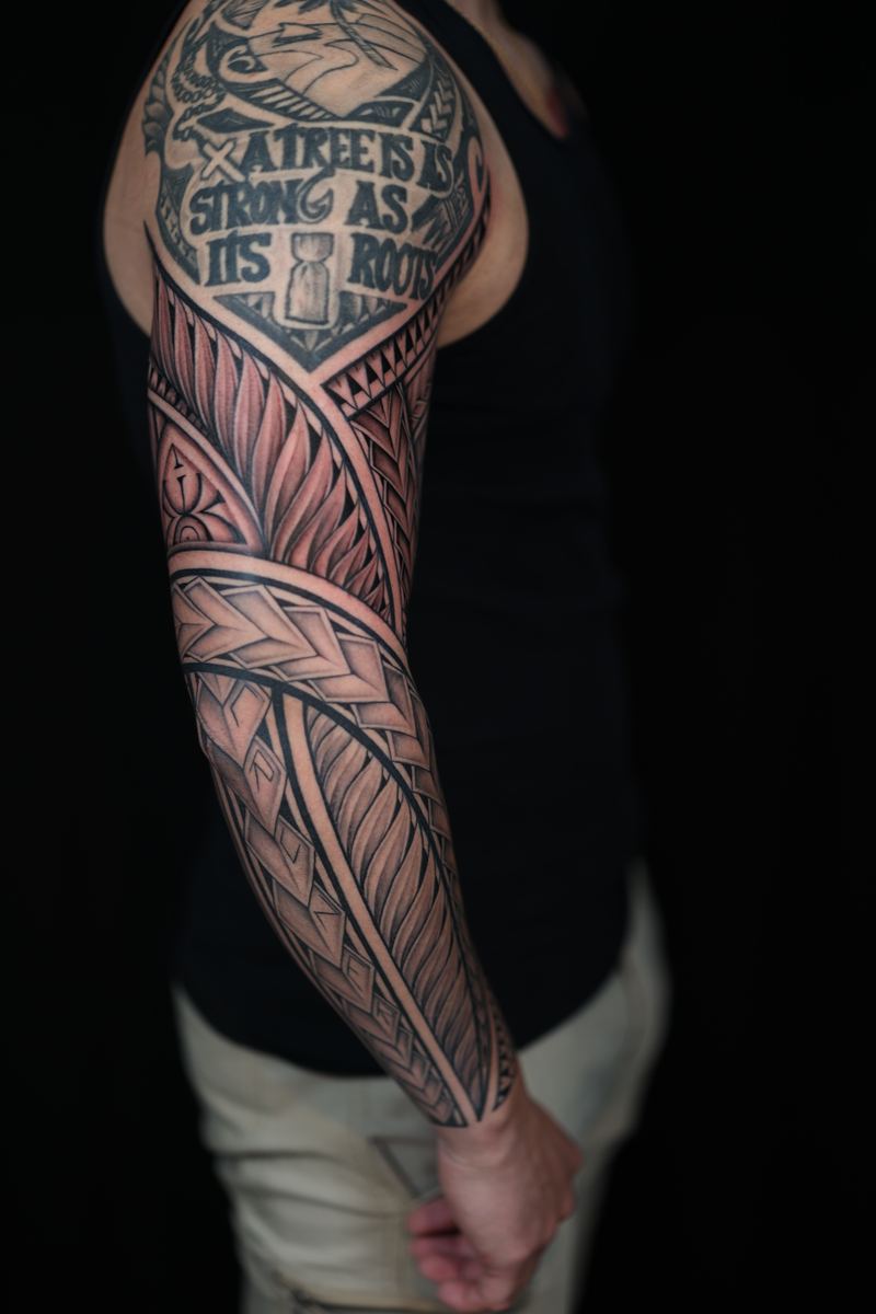 Polynesian arm sleeves tattoo by Joshawa Elsas – IslandTAT San Diego