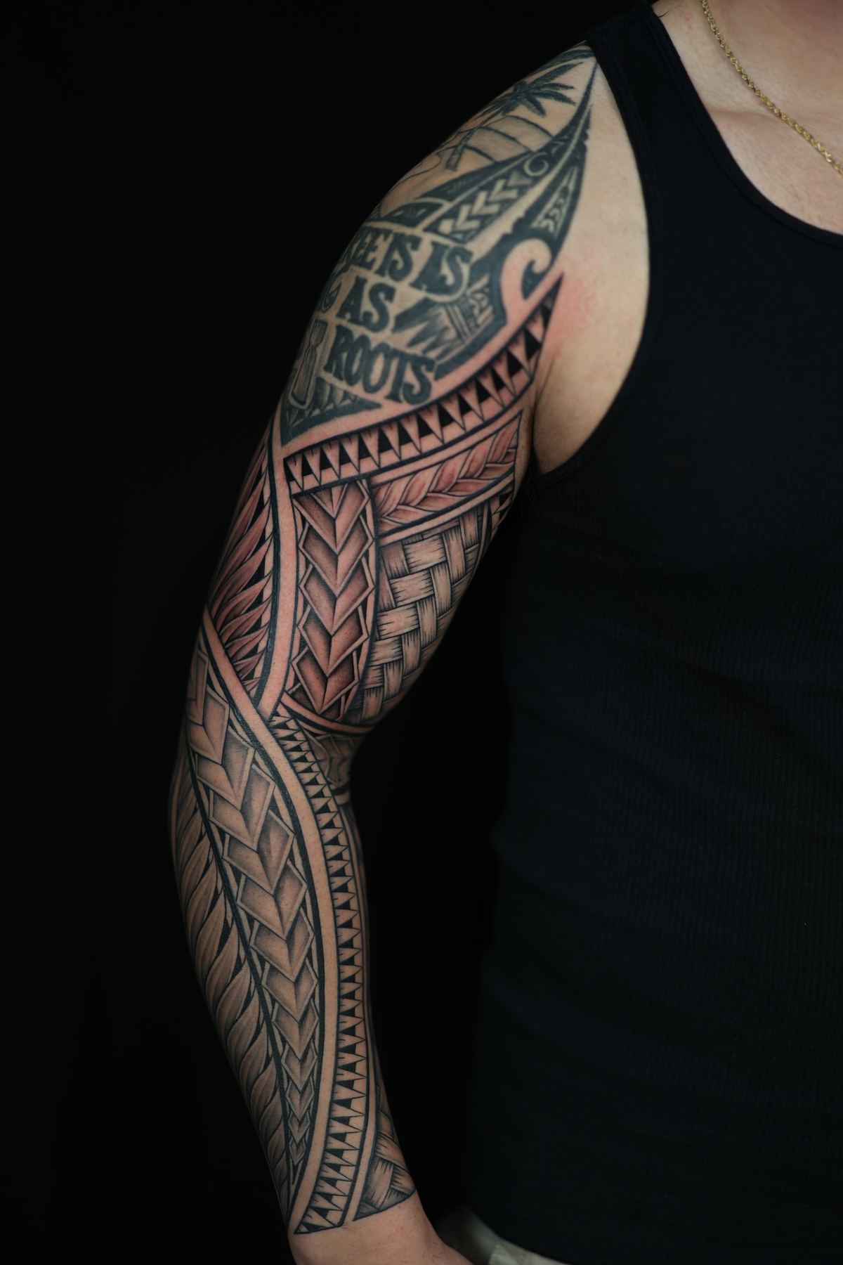 Custom Polynesian full sleeve tattoo in San Diego by IslandTAT