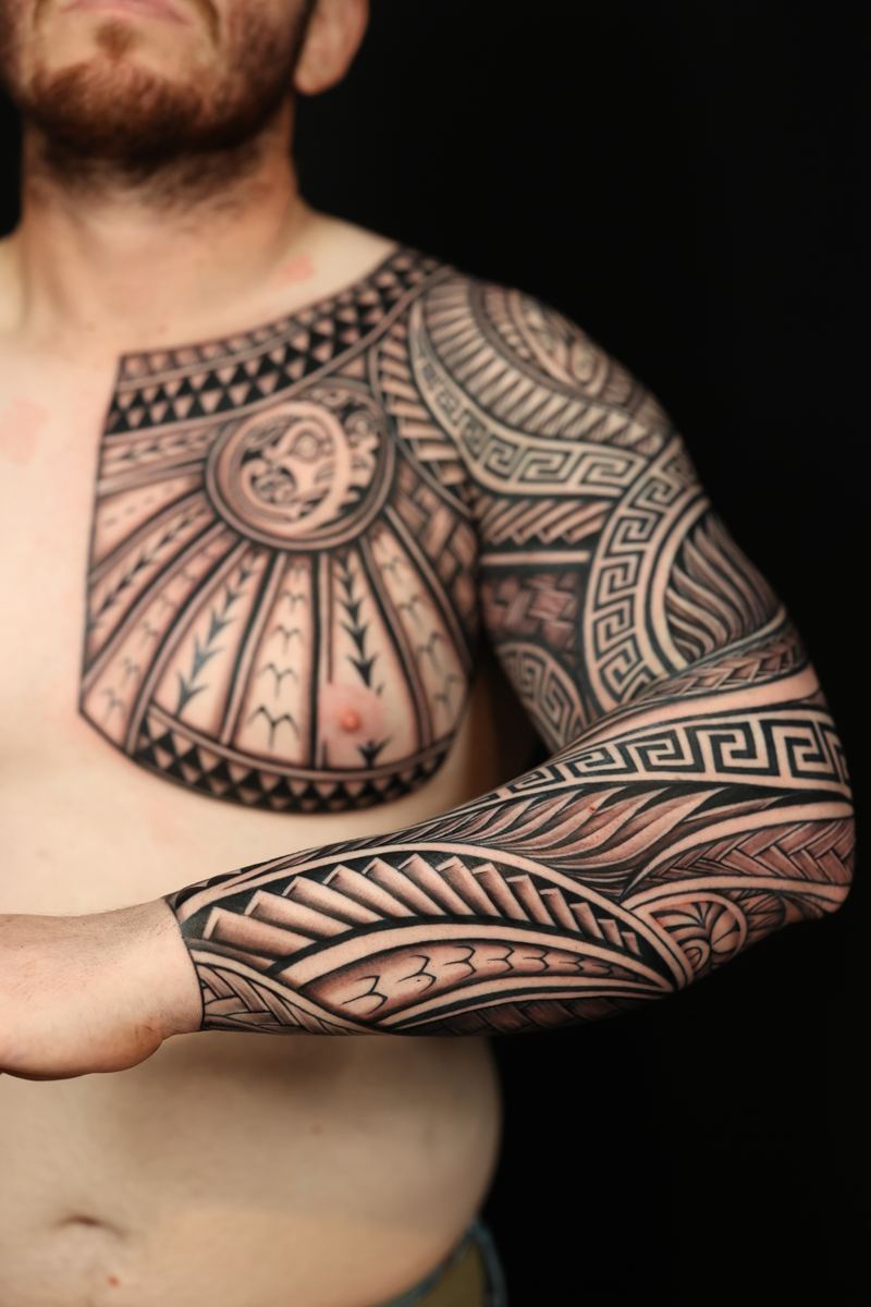 Polynesian arm sleeves tattoo by Joshawa Elsas – IslandTAT San Diego