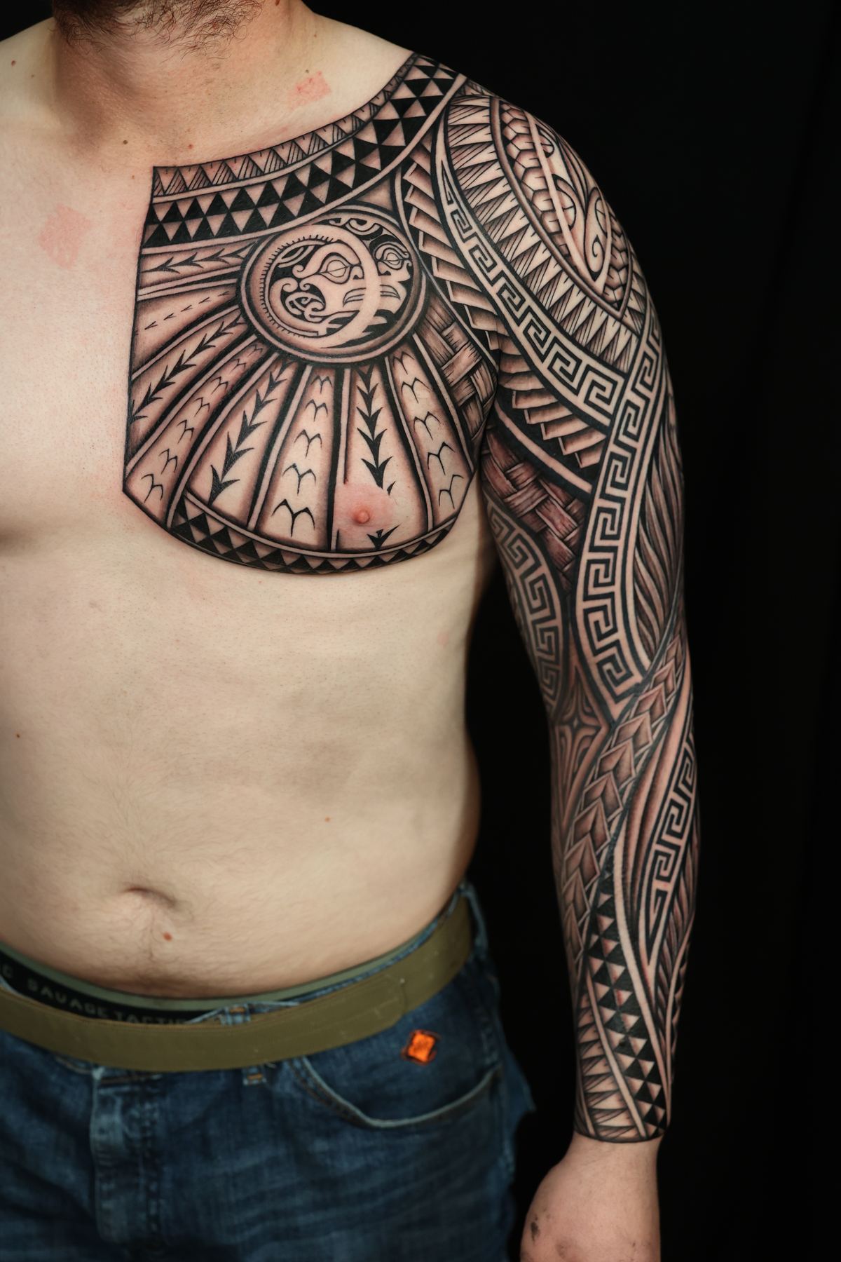 Custom Polynesian full sleeve tattoo in San Diego by IslandTAT