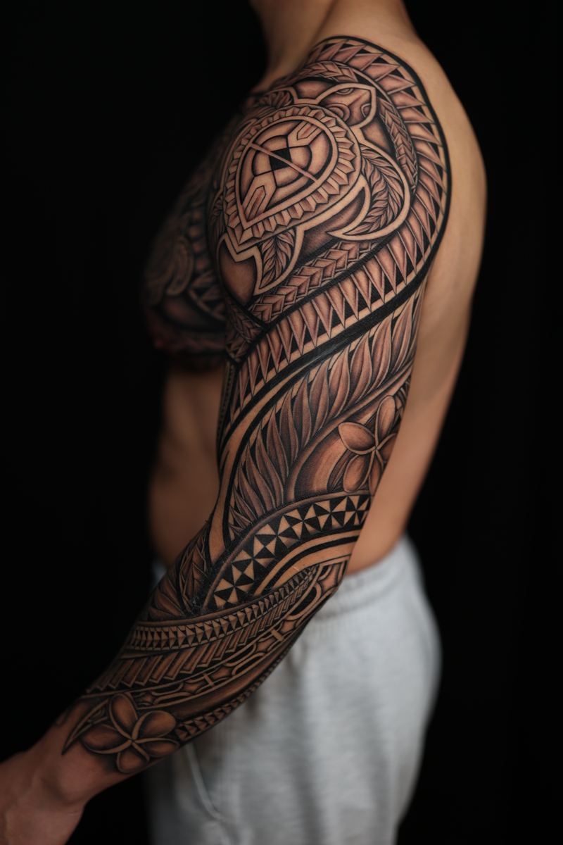 Polynesian arm sleeves tattoo by Joshawa Elsas – IslandTAT San Diego