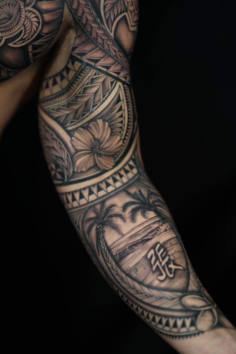 Polynesian arm sleeves tattoo by Joshawa Elsas – IslandTAT San Diego