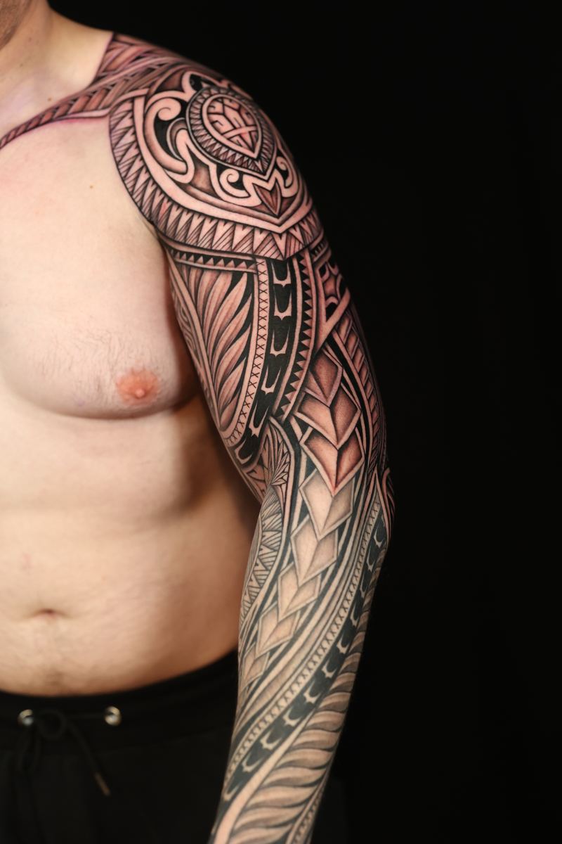 Polynesian arm sleeves tattoo by Joshawa Elsas – IslandTAT San Diego