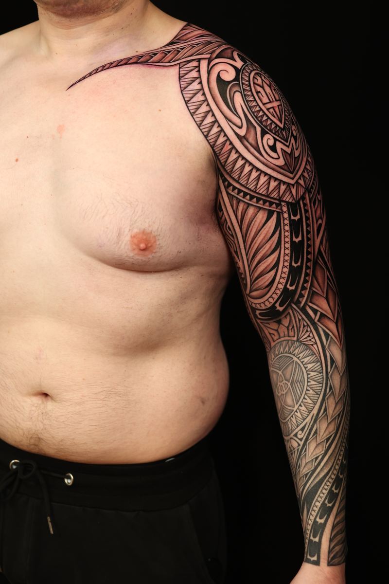Polynesian arm sleeves tattoo by Joshawa Elsas – IslandTAT San Diego