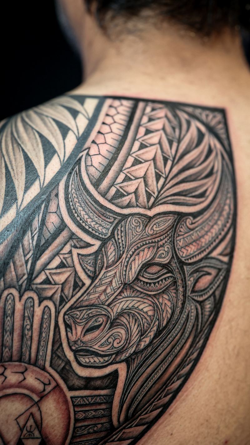 Polynesian back pieces tattoo by Joshawa Elsas – IslandTAT San Diego