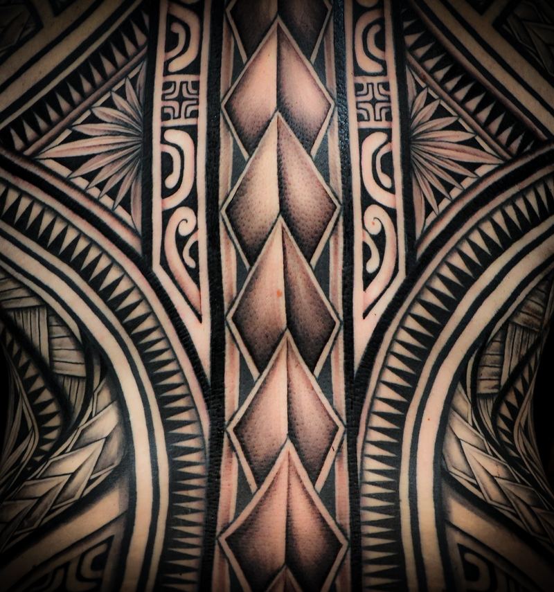 Polynesian back pieces tattoo by Joshawa Elsas – IslandTAT San Diego