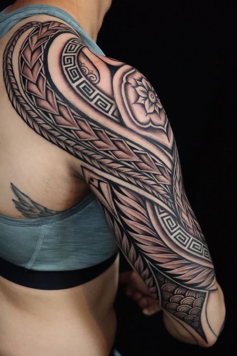 Polynesian half sleeves tattoo by Joshawa Elsas – IslandTAT San Diego