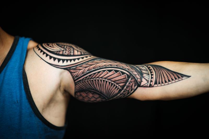 Polynesian half sleeves tattoo by Joshawa Elsas – IslandTAT San Diego