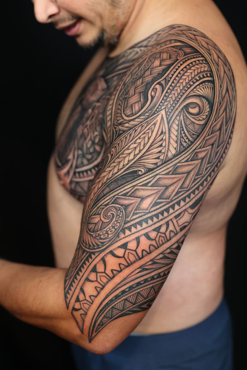 Polynesian half sleeves tattoo by Joshawa Elsas – IslandTAT San Diego