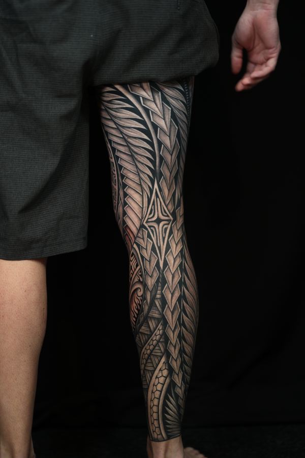 Polynesian leg sleeves tattoo by Joshawa Elsas – IslandTAT San Diego