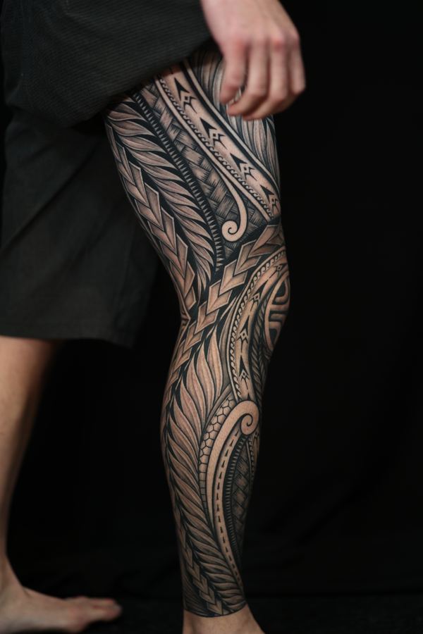 Polynesian leg sleeves tattoo by Joshawa Elsas – IslandTAT San Diego