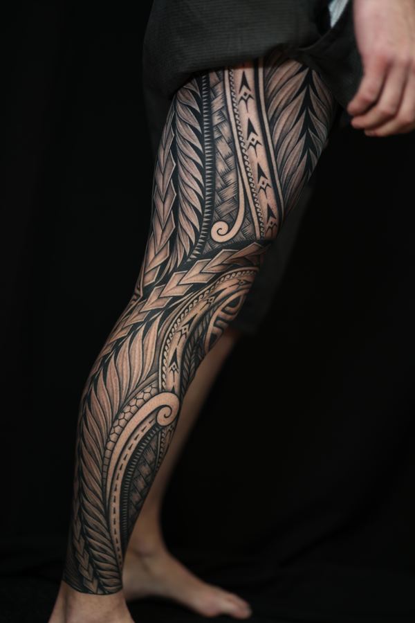 Polynesian leg sleeves tattoo by Joshawa Elsas – IslandTAT San Diego