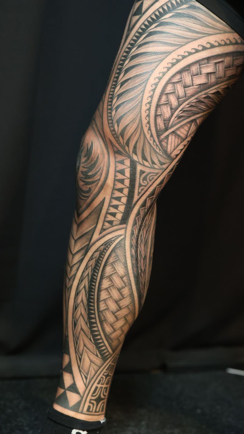 Polynesian leg sleeves tattoo by Joshawa Elsas – IslandTAT San Diego