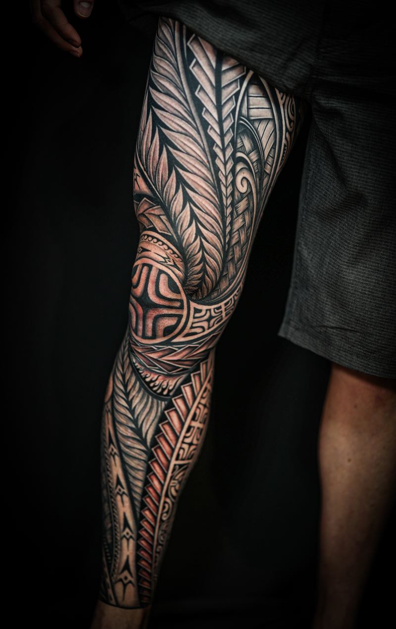 Polynesian leg sleeves tattoo by Joshawa Elsas – IslandTAT San Diego