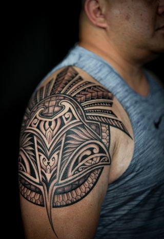 Joshawa Elsas · Shoulder Tattoos — Polynesian tattoo by IslandTAT San Diego